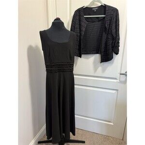 Perceptions New York Suit Set Womens Size 12 Black Dress & Open Jacket 2pc